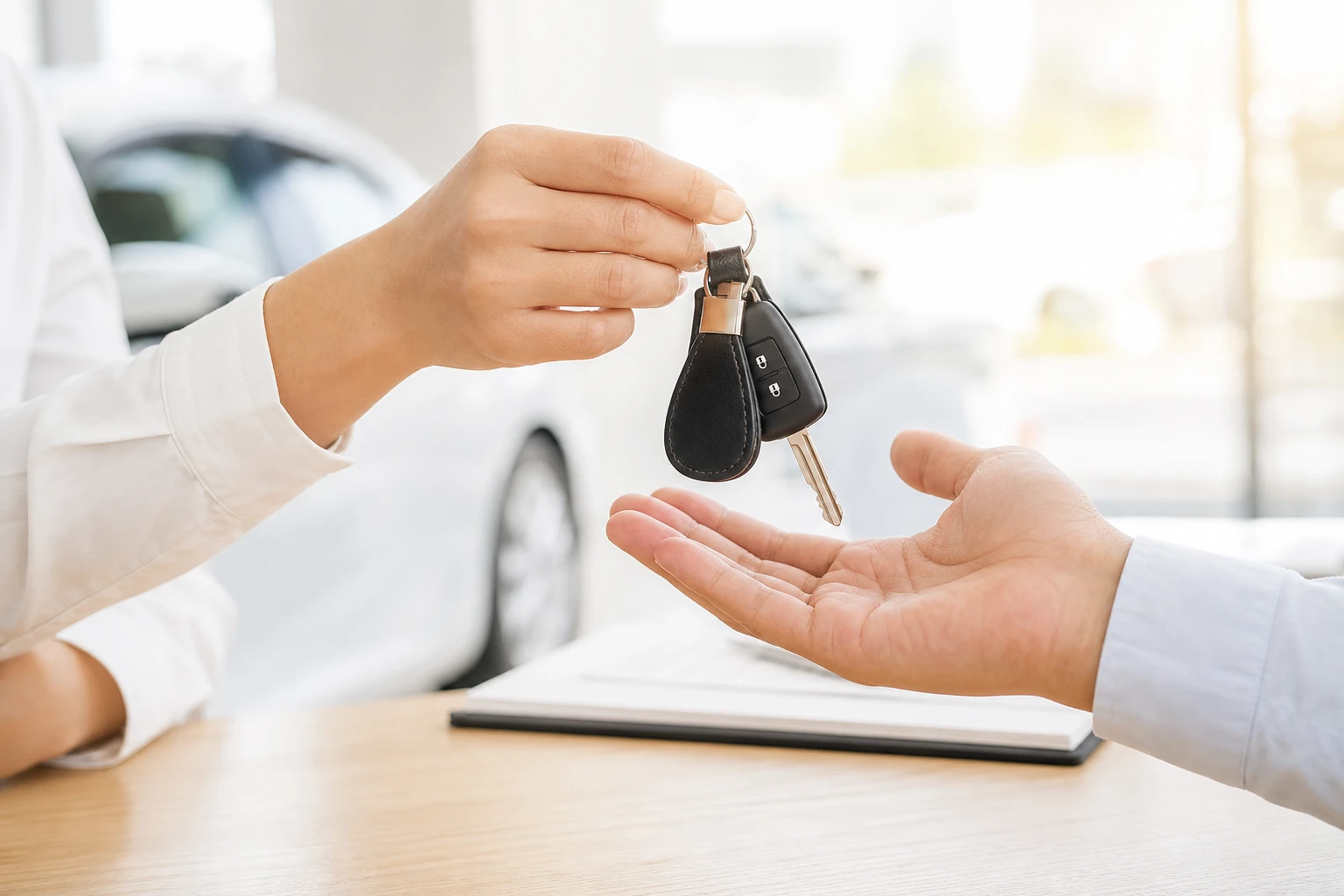 Car keys being handed to a customer
